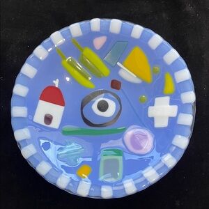 Handmade Fused Glass Bowl Greek Island Design Original OOAK Victoria Heisler